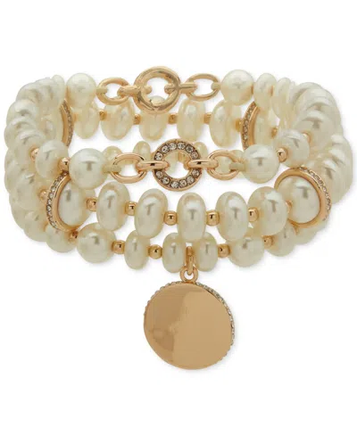 Anne Klein Imitation Pearl Gold-tone 3-row Stretch Bracelet
