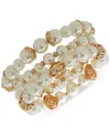 Anne Klein Imitation Pearl Gold-tone Caged 3 Row Stretch Bracelet In White