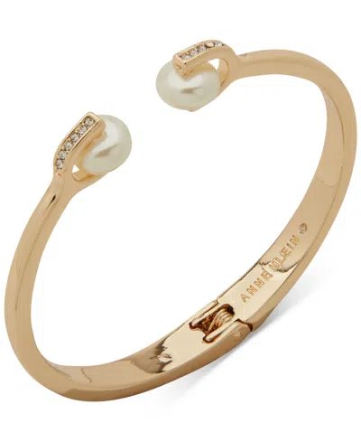 Anne Klein Imitation Pearl Gold Tone Lentil Cuff Bracelet