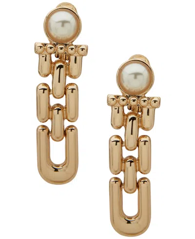 Anne Klein Imitation Pearl Gold-tone Linked Linear Drop Earrings