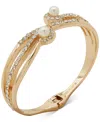 Anne Klein Imitation Pearl Gold-tone Swirl Hinge Bracelet In White