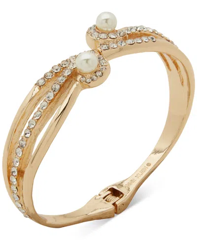 Anne Klein Imitation Pearl Gold-tone Swirl Hinge Bracelet In White