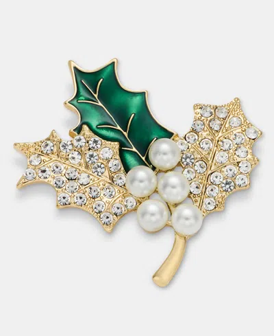 Anne Klein Imitation Pearl Holly Branch Pin In Multi