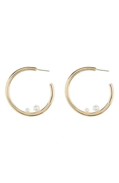 Anne Klein Imitation Pearl Hoop Earrings In Gold