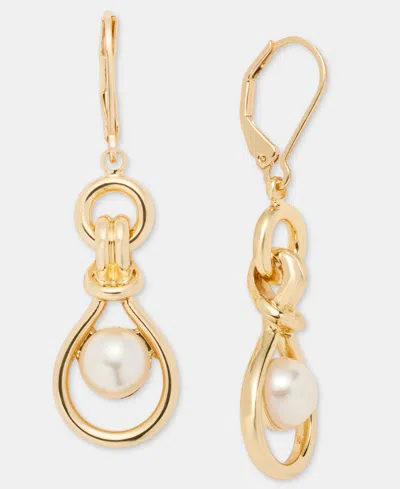 Anne Klein Imitation Pearl Linked Drop Earrings In Gold