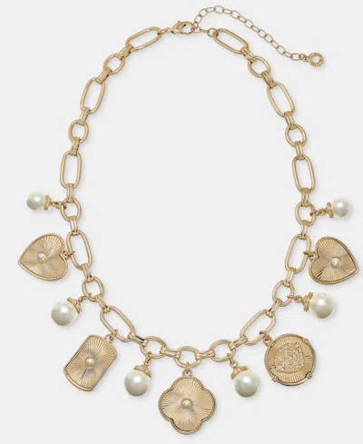 Anne Klein Imitation Pearl Shaky Charm Statement Necklace, 16" + 3" Extender In Gold