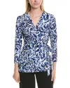 Anne Klein Printed Tie-waist Top In Blue