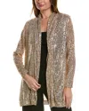 Anne Klein Sequin Draped Open Front Cardigan In Brown