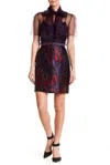 Anne Klein Jacquard Pencil Mini Skirt In Purple, Red In Multi