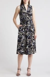 Anne Klein Womens Printed Polyester Midi Dress In Blu Jay/anne Black Multi
