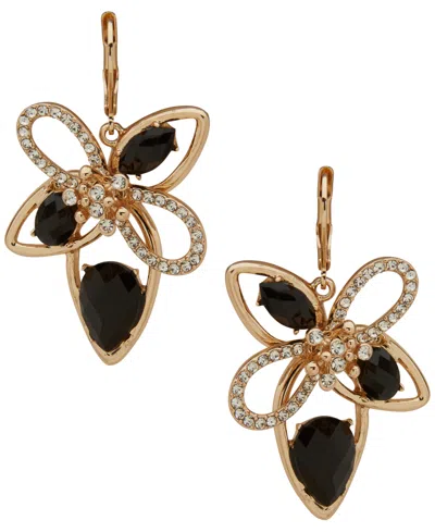 Anne Klein Jet Stone Floral Drop Earrings In Black