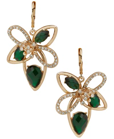 Anne Klein Jet Stone Floral Drop Earrings In Green