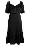 Anne Klein Jewel Accent Puff Sleeve Maxi Dress In Anne Black