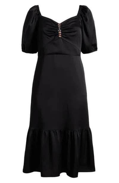Anne Klein Jewel Accent Puff Sleeve Maxi Dress In Black