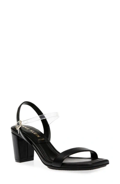 Anne Klein Jiselle Ankle Strap Sandal In Black Smooth/ Clear