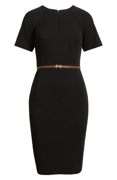 Anne Klein Keyhole Belted Sheath Dress In Black