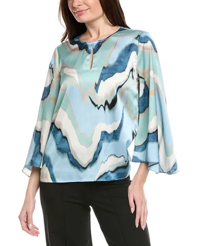 Anne Klein Keyhole Front Satin Blouse In Blue