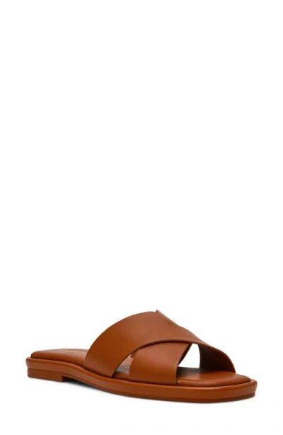 Anne Klein Khloe Crossover Strap Slide Sandal In Brown