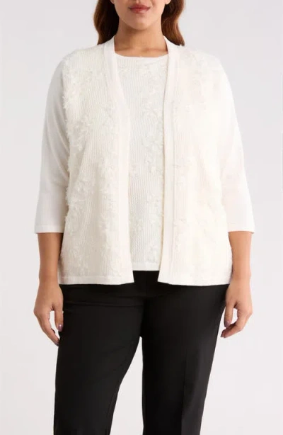 Anne Klein Kissing Front Appliqué Cardigan In White