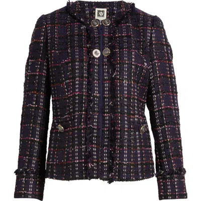 Anne Klein Kissing Front Tweed Jacket In Purple