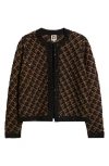 Anne Klein Texture Plaid Beaded Cardigan In Brown