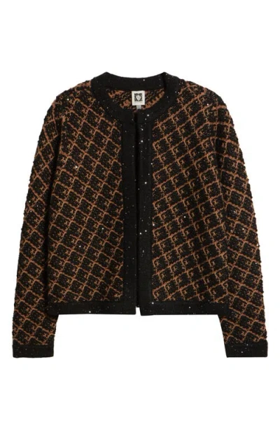 ANNE KLEIN ANNE KLEIN KISSING PLAID SEQUIN CARDIGAN