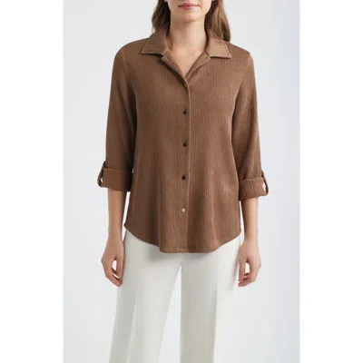Anne Klein Knit Button-up Shirt In Animal Print