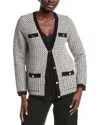 Anne Klein Knit Houndstooth Cardigan In White
