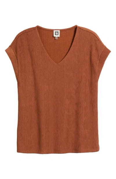 Anne Klein Knit V-neck Top In Brown