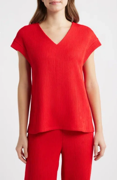 Anne Klein Crinkle Pintuck Knit Top In Red
