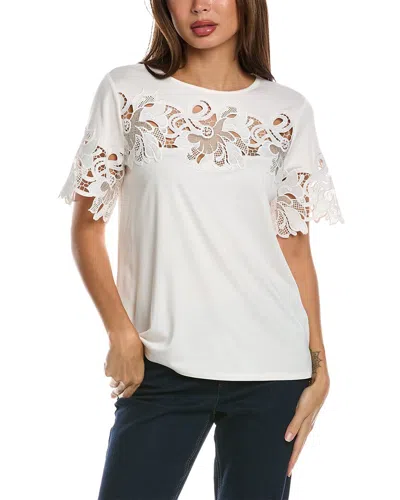 Anne Klein Lace Applique Top In White