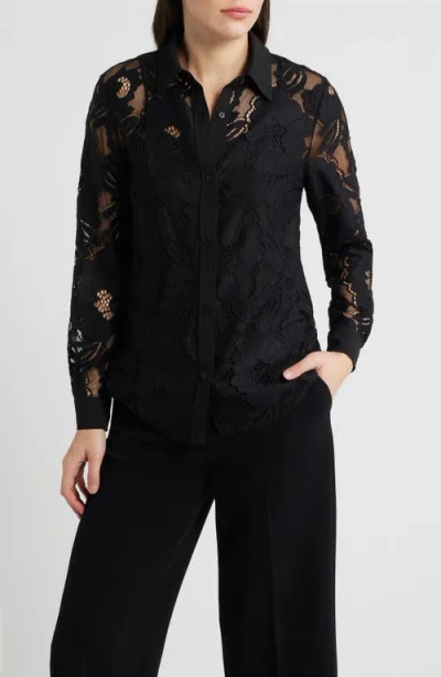 Anne Klein Lace Button-up Shirt In Black