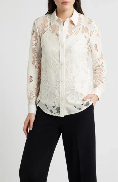 Anne Klein Lace Button-up Shirt In White