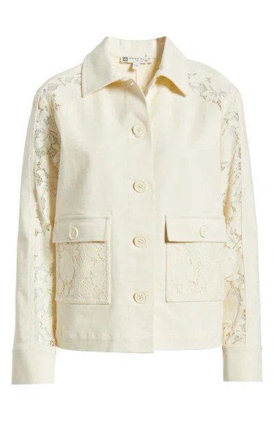 Anne Klein Lace Detail Stretch Cotton Jacket In Ecru Wash