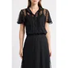 Anne Klein Lace Flutter Sleeve Button-up Shirt In Black