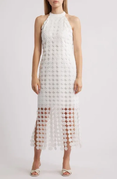 Anne Klein Lace Fringe Hem Sleeveless Maxi Dress In Bright White