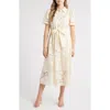 Anne Klein Petite Lace Button-down Tie-waist Midi Tea Dress In White