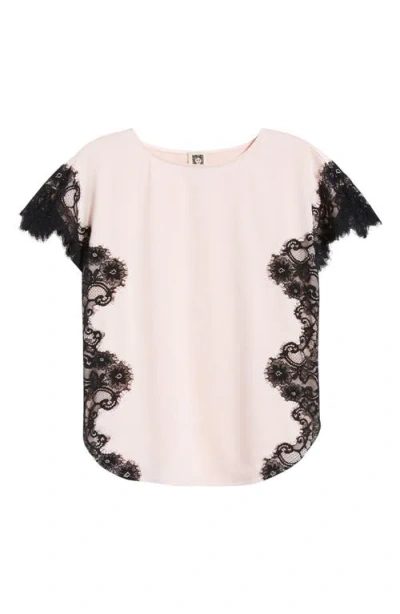 Anne Klein Lace Trim Bateau Neck Top In Pink