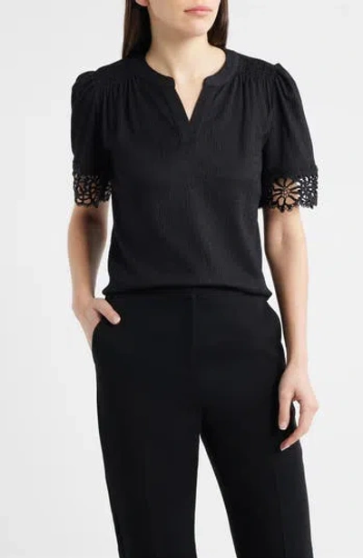 Anne Klein Lace Trim Crinkle Top In Multi