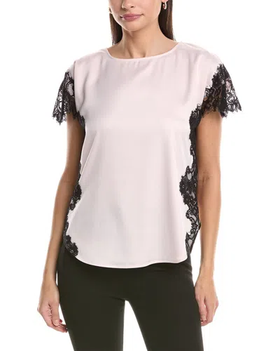 Anne Klein Lace Trim Montreal Satin Blouse In Pink