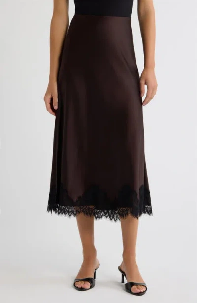 Anne Klein Lace Trim Satin Bias Midi Skirt In Black