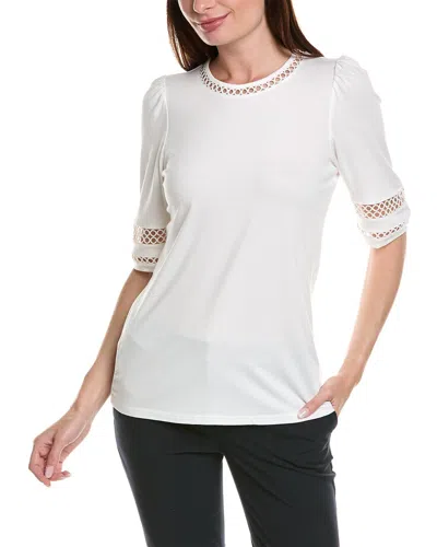 Anne Klein Lace Trim T-shirt In White