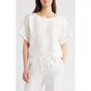 Anne Klein Ladder Stitch Inset Linen Blend Top In Bright White