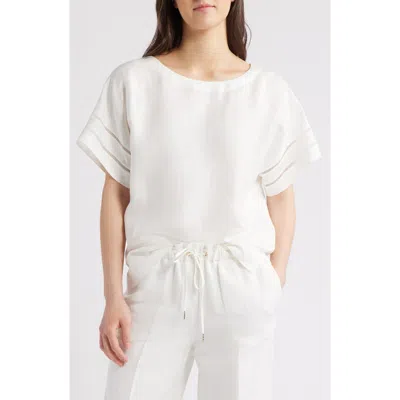 Anne Klein Ladder Stitch Inset Linen Blend Top In Bright White