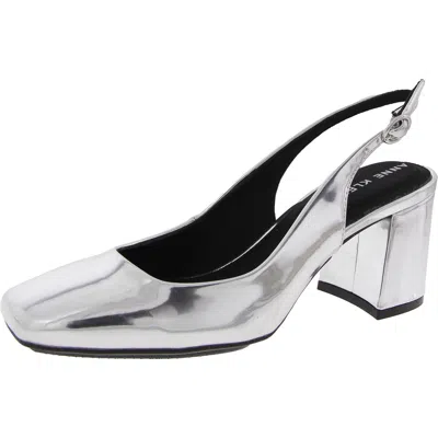 Anne Klein Laney Womens Faux Leather Slip On Slingback Heels In Silver