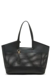 Anne Klein Large Perforated Tote Bag In Black/black/metallic Gold