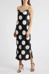 Anne Klein Large Polka Dot Satin Slipdress In Black