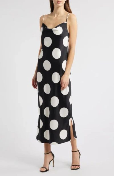 Anne Klein Large Polka Dot Satin Slipdress In Black