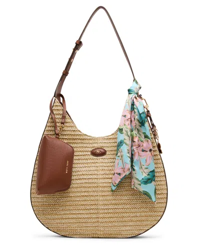 Anne Klein Large Straw Hobo Handbag In Brown