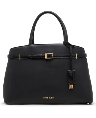 Anne Klein Large Top Handle Convertible Satchel Handbag In Black